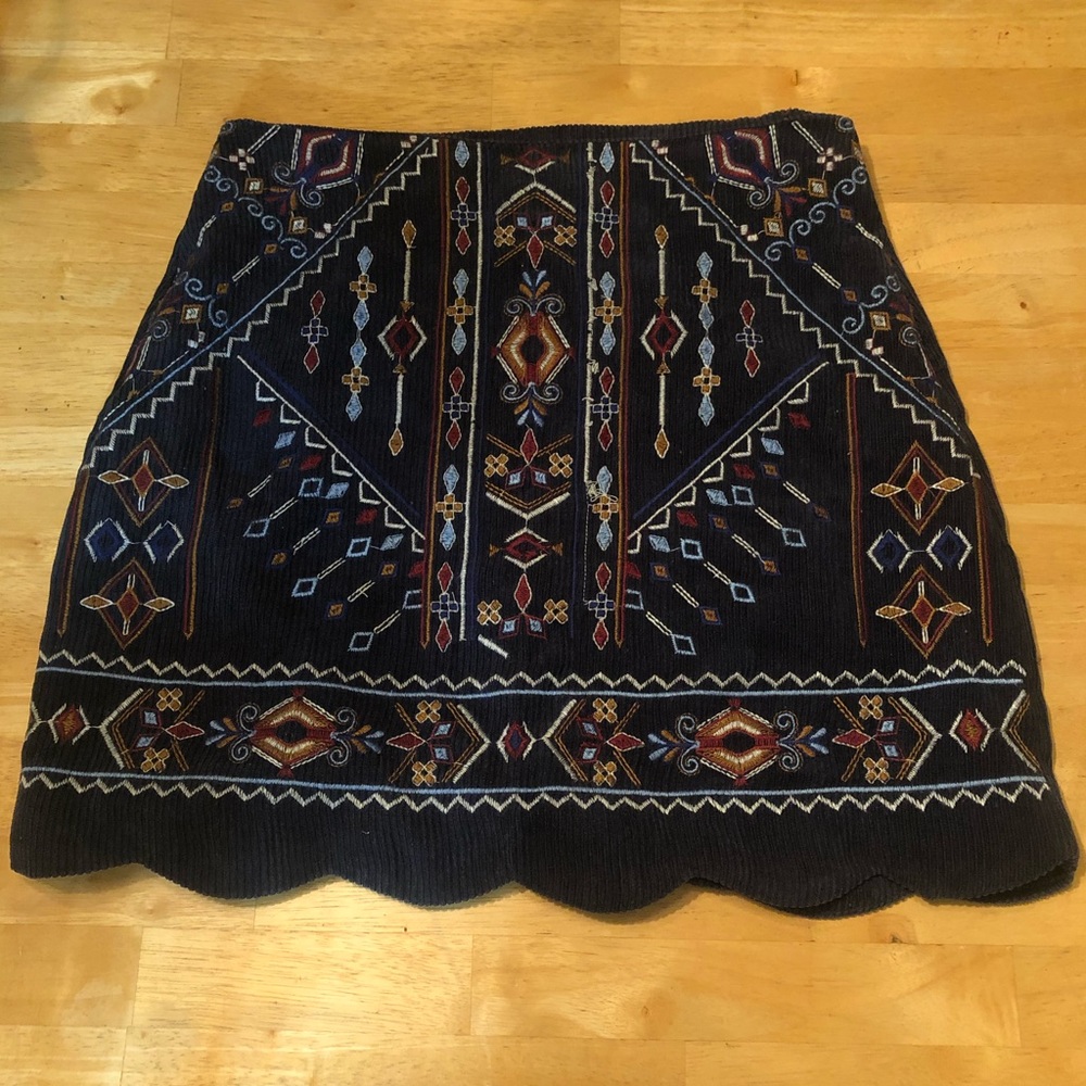 Embroidered Scalloped Corduroy Mini-Skirt